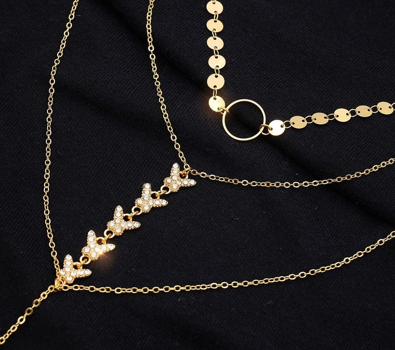 Suyi Stylish Layered Sequins Choker Necklace with Thin Long Chian Pendant for Women Lady - Image 4